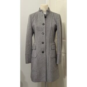 Zara Woman sz M Grey Wool Blend Button Down Tailored Coat stand collar elegant